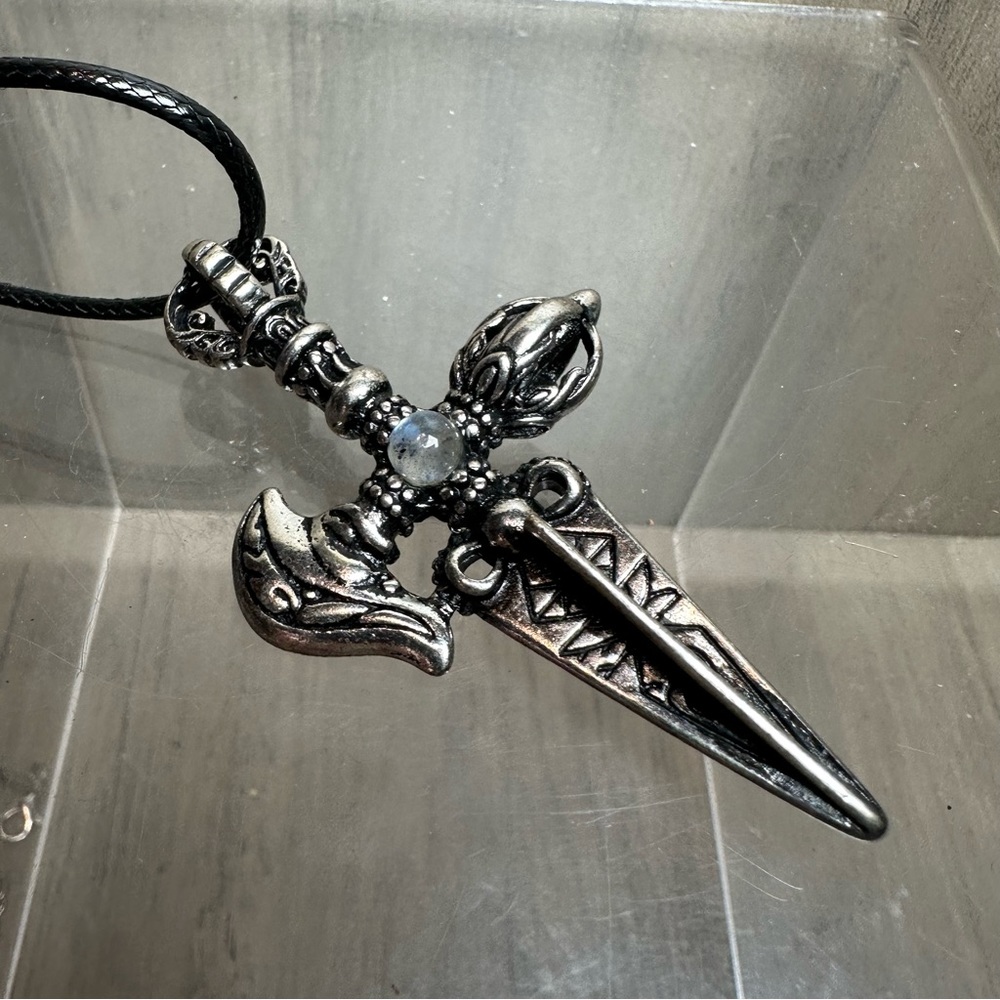 Labradorite Crystal Stone Dagger Sword Necklace Pendant - Picture 3 of 8